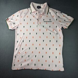 Pearly Gates Mens Pink Golf Polo Shirt Embroidered Golfer Motif SZ 4 Made Japan